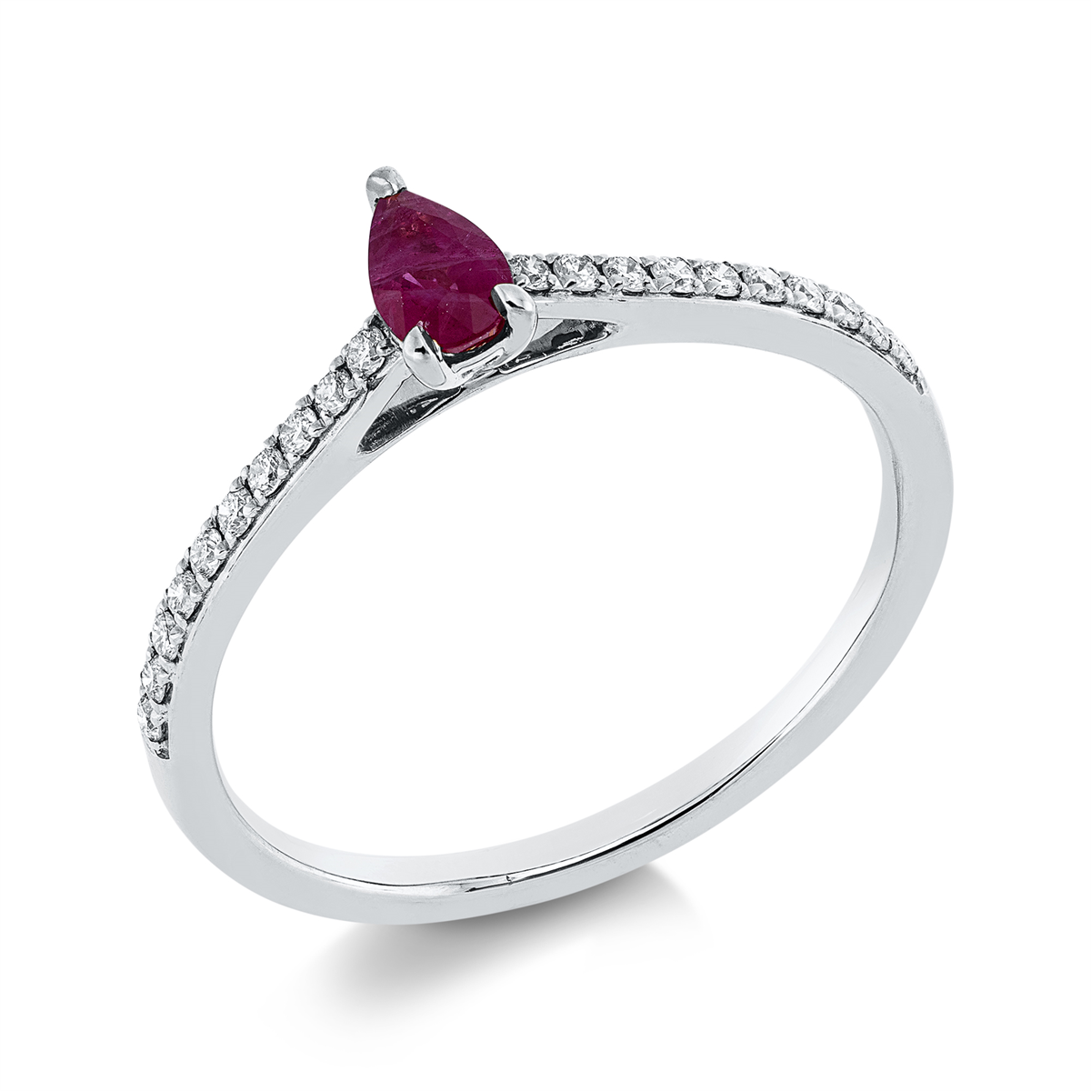diamond full cut ruby colored stone classic ring in white gold