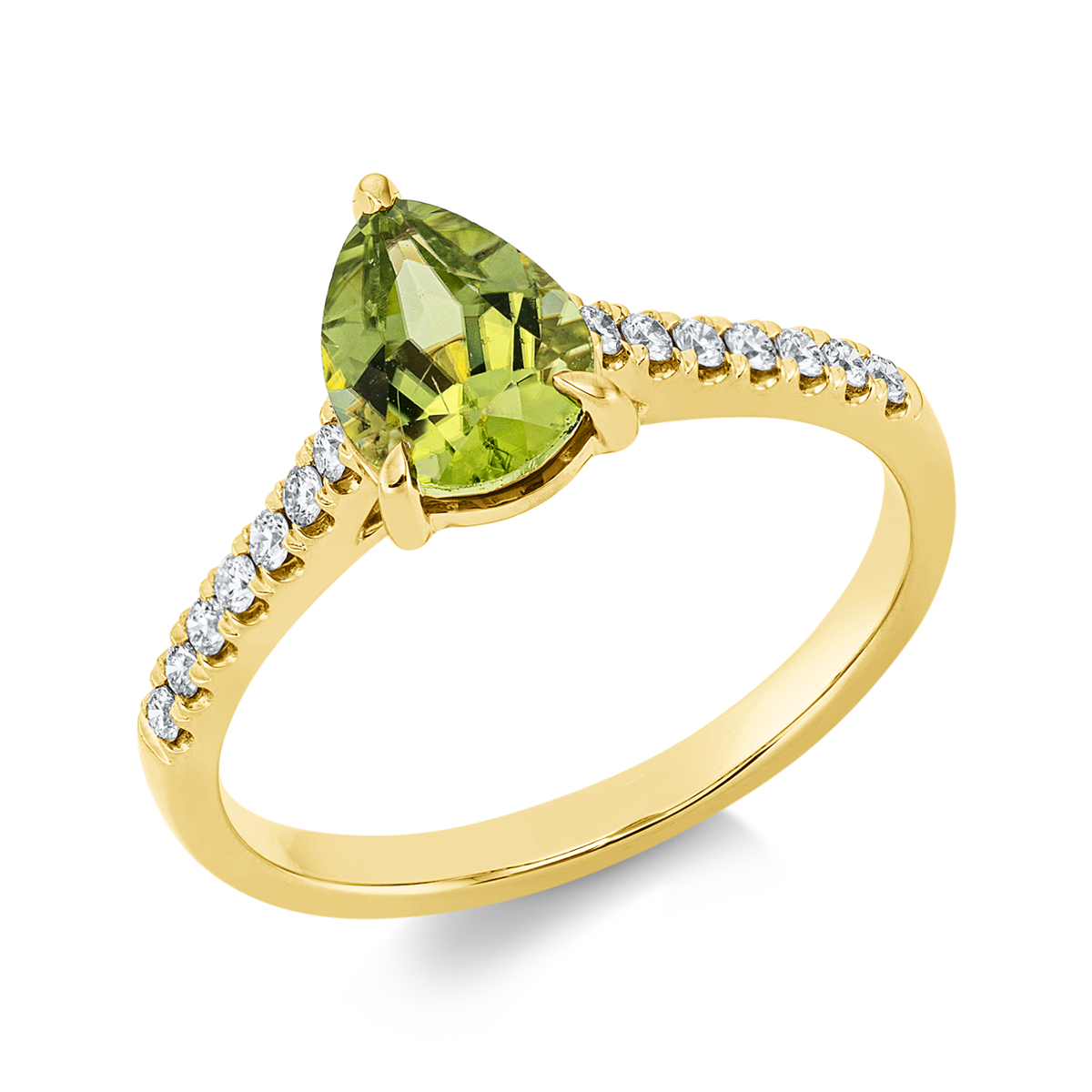 diamond full cut peridot colored stone fashion ring in yellow gold