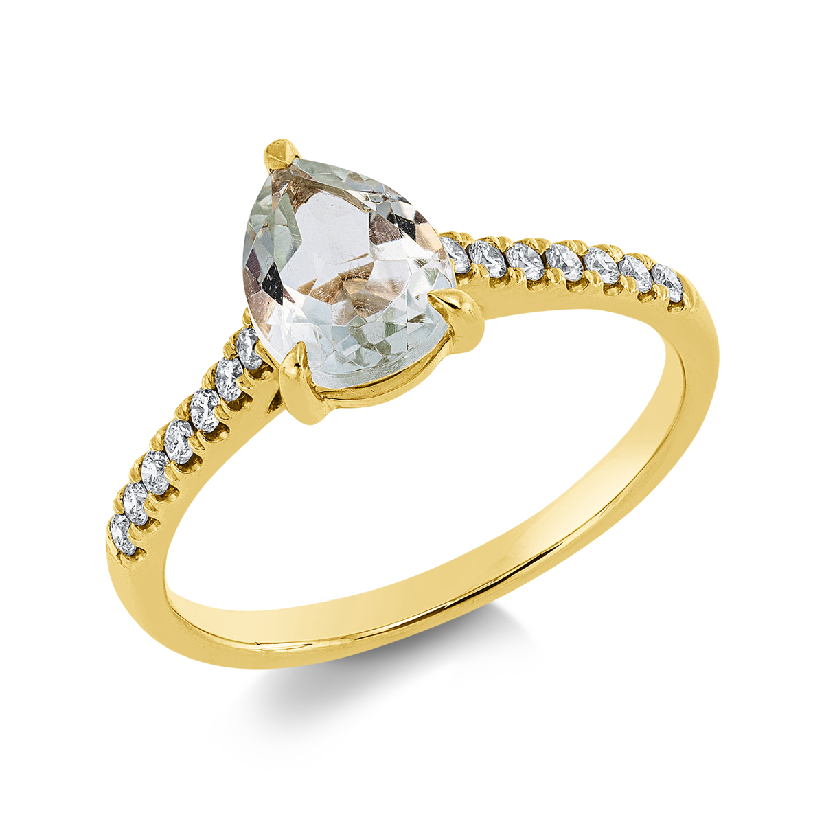 diamond full cut amethyst colored stone fashion ring in yellow gold