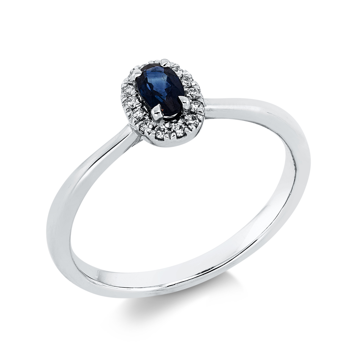 diamond full cut sapphire colored stone classic ring in white gold