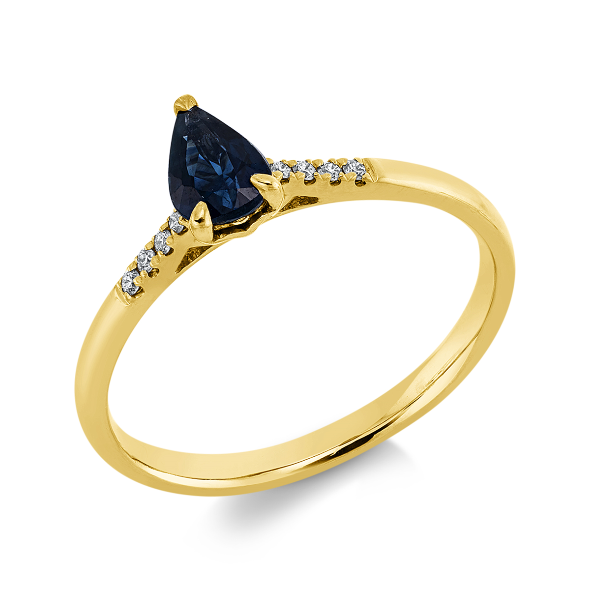 diamond full cut sapphire colored stone classic ring in yellow gold