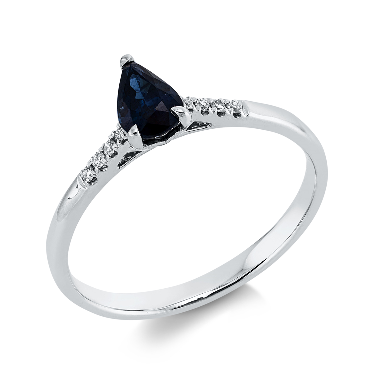 diamond full cut sapphire colored stone classic ring in white gold