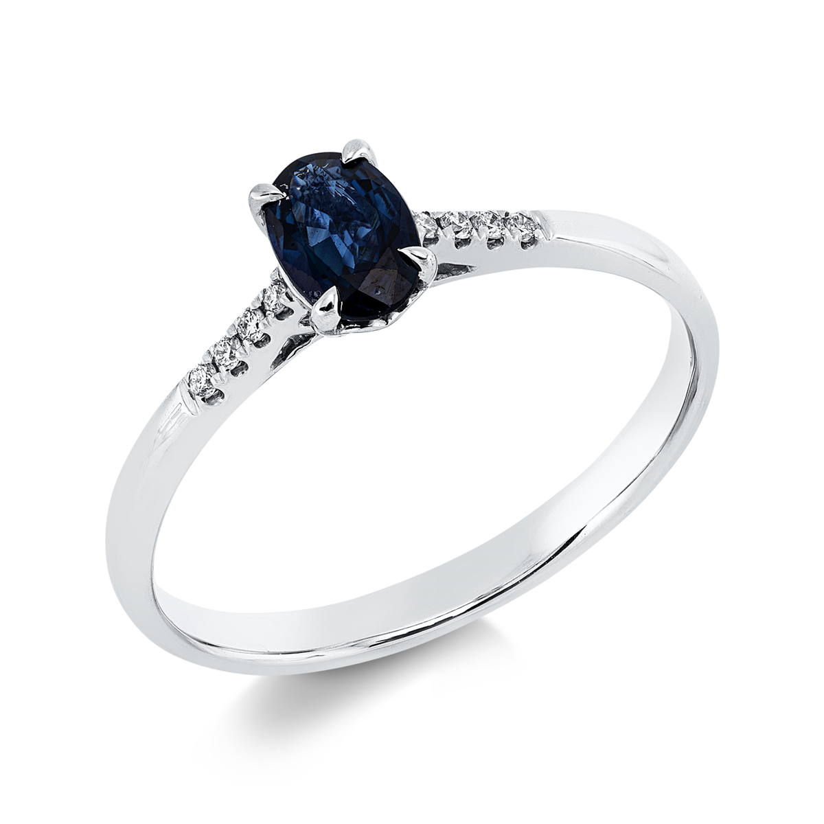 diamond full cut sapphire colored stone classic ring in white gold