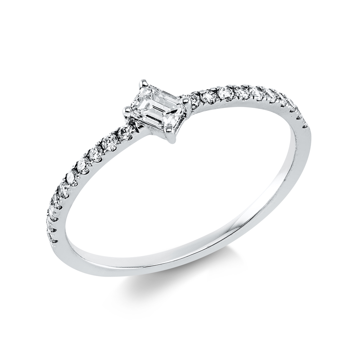 diamond full cut  solitaire with accent stones ring in white gold