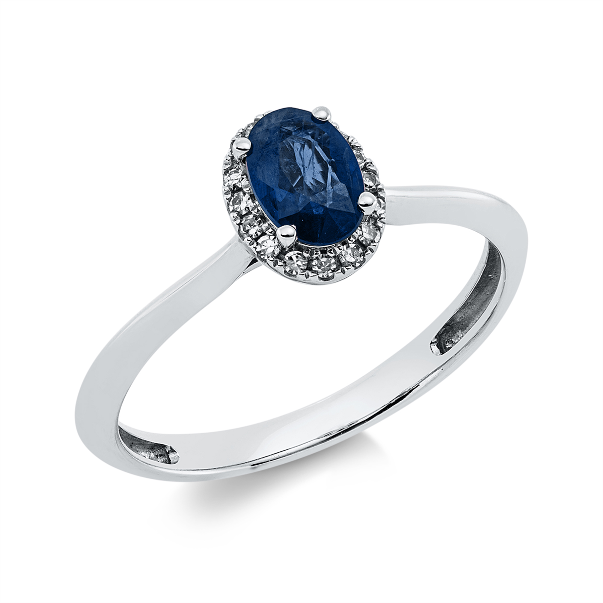 diamond full cut sapphire colored stone classic ring in white gold