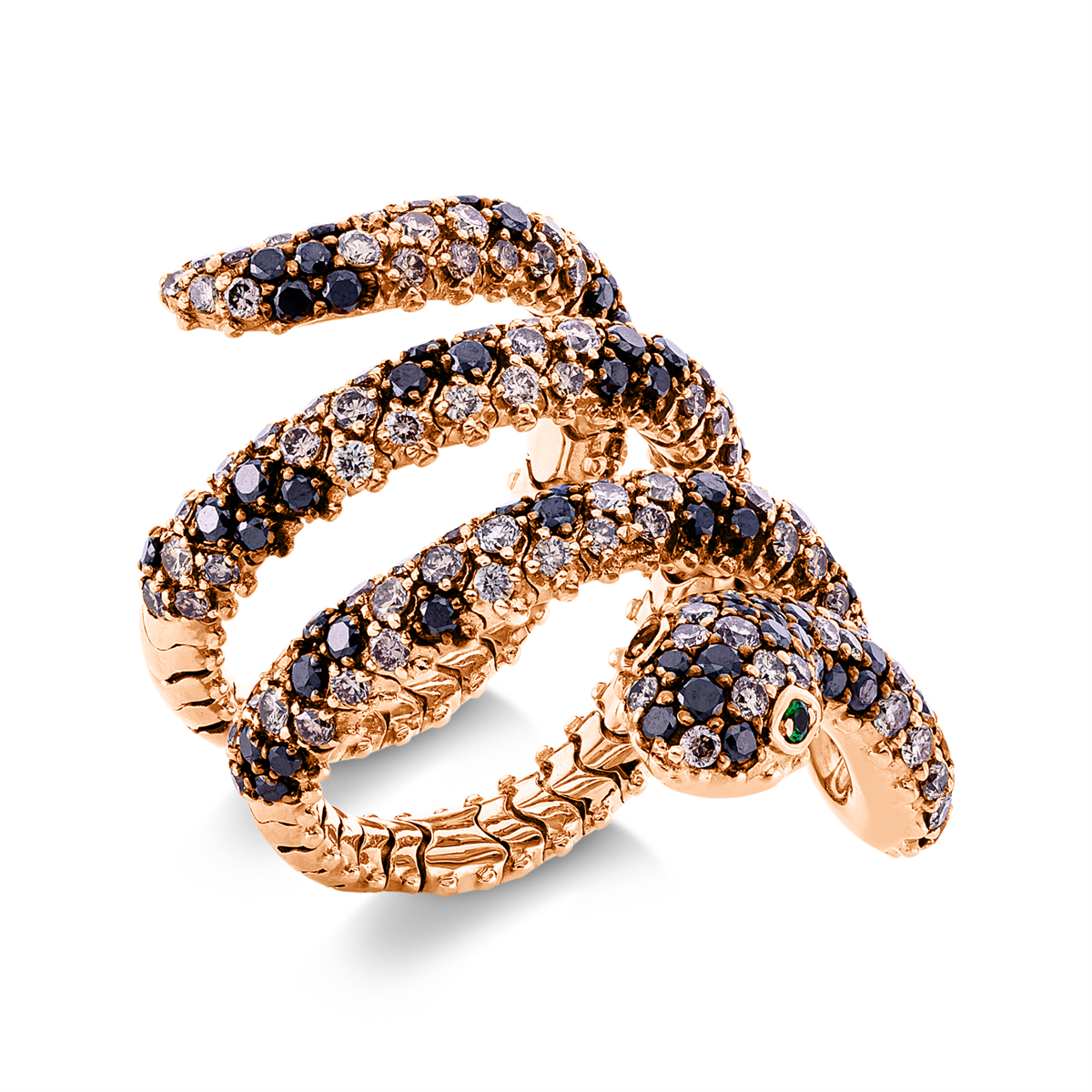 diamond full cut tsavorite animal ring in red gold