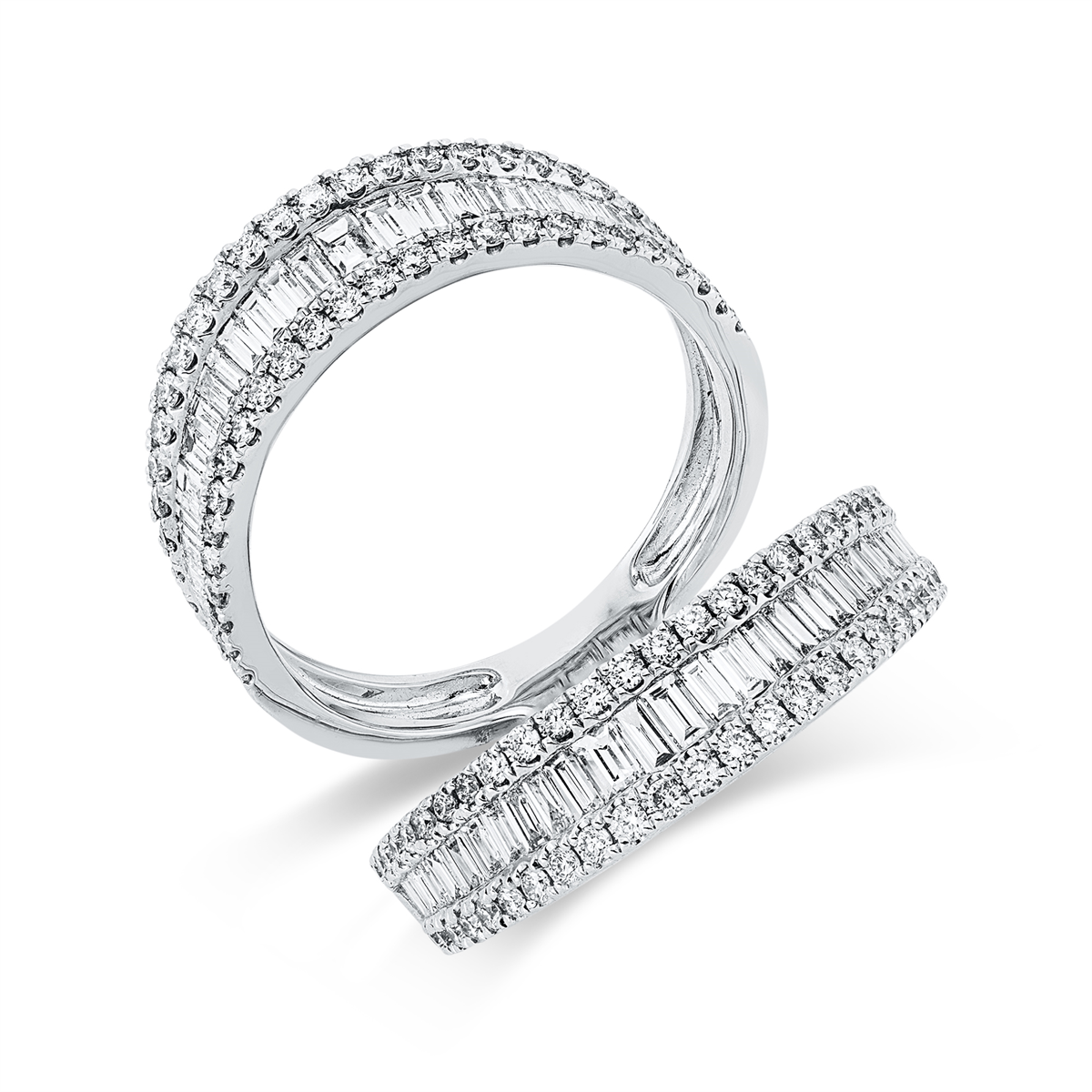 diamond full cut  baguette ring in white gold