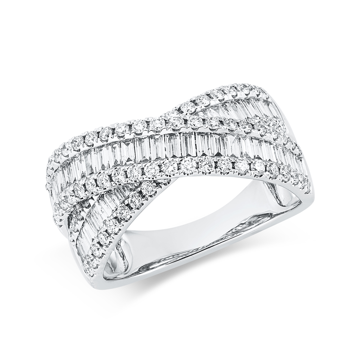 diamond full cut  baguette ring in white gold