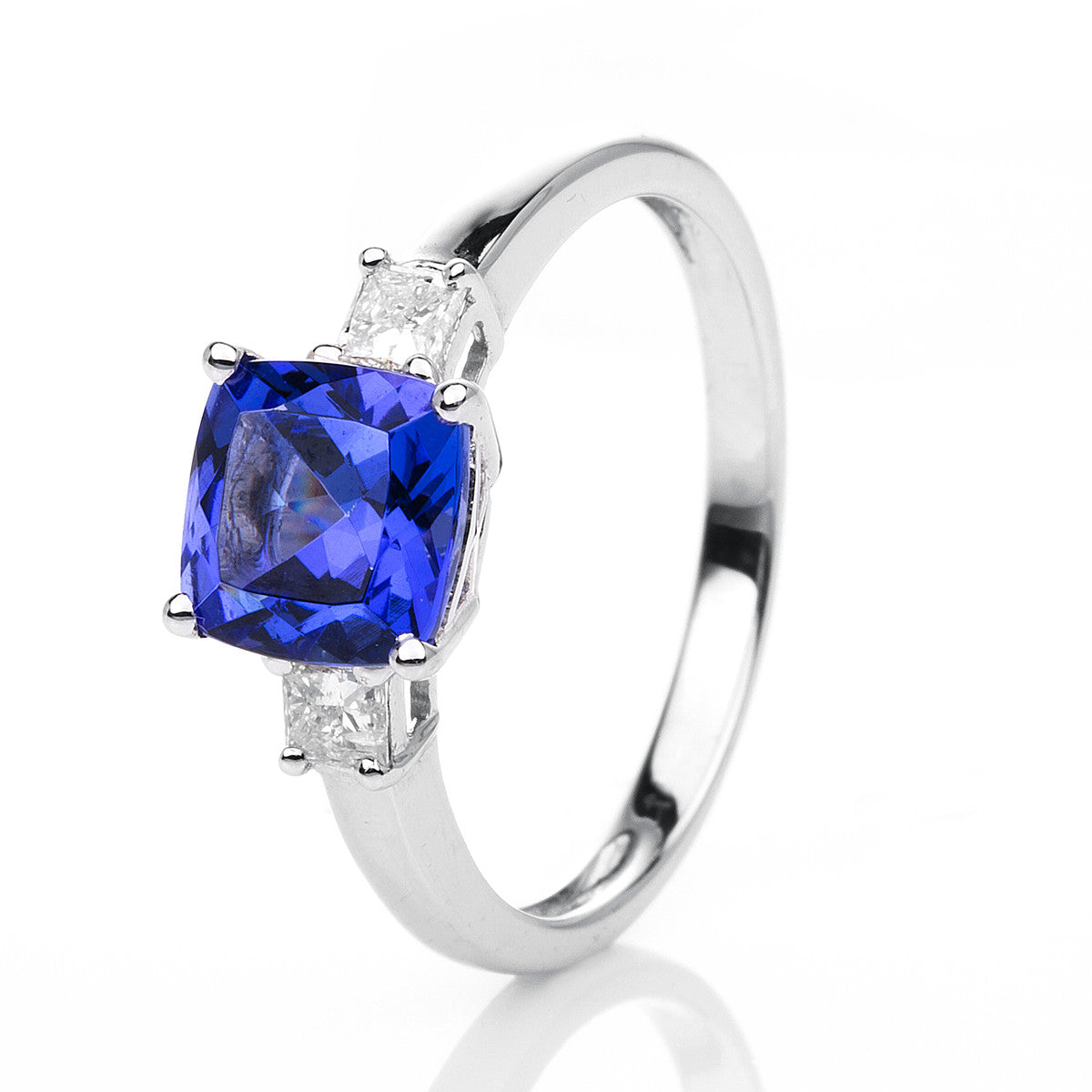 princess tanzanite colored stone classic ring in white gold
