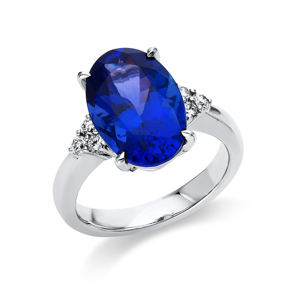 diamond full cut tanzanite colored stone classic ring in white gold