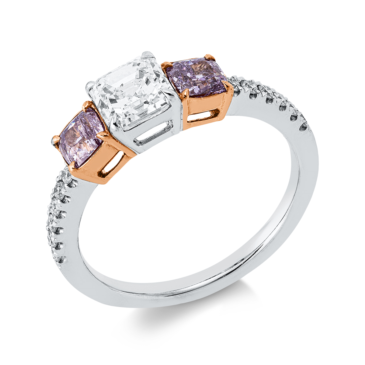 diamond full cut  fancy colored diamond ring in whitegold / rosegold
