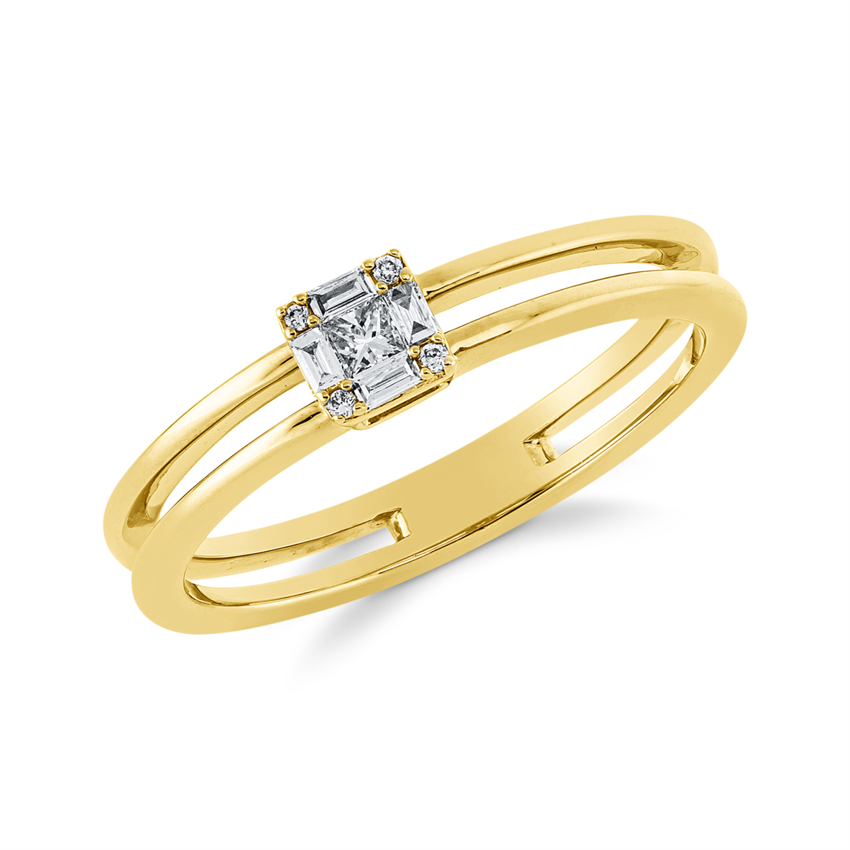 diamond full cut  baguette ring in yellow gold