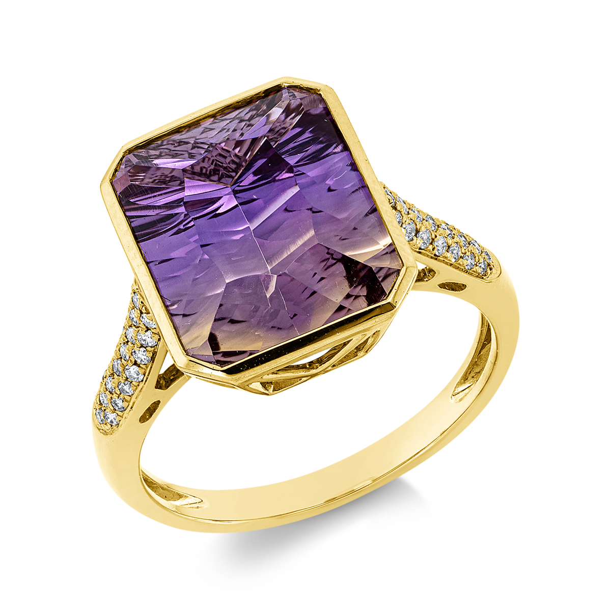 diamond full cut ametrine colored stone fashion ring in yellow gold