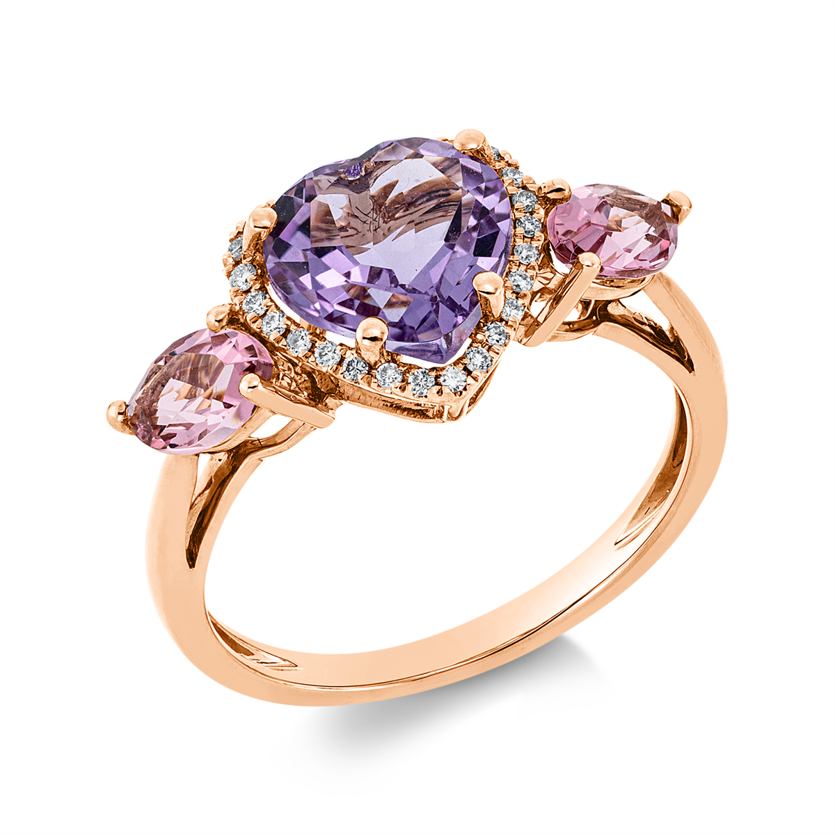 diamond full cut tourmaline colored stone fashion ring in red gold