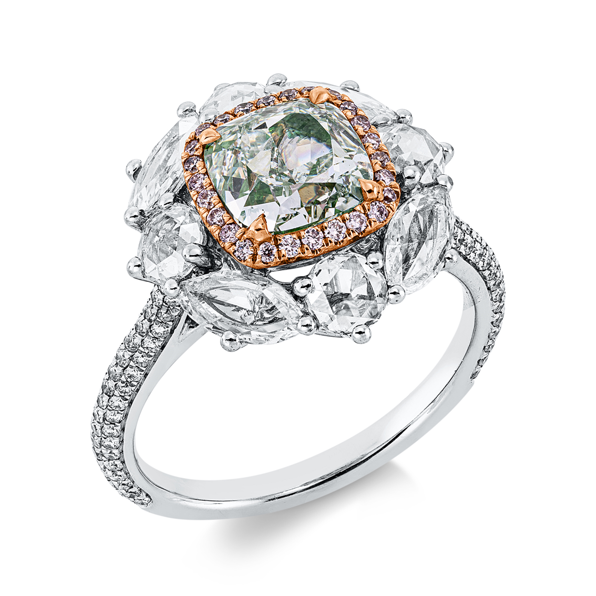 diamond full cut  fancy colored diamond ring in whitegold / rosegold