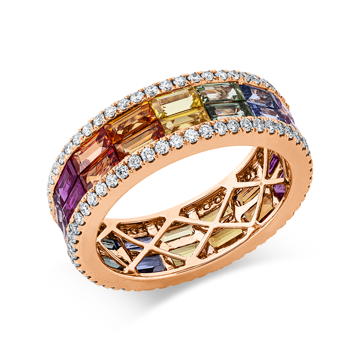 diamond full cut sapphire colored stone classic ring in red gold