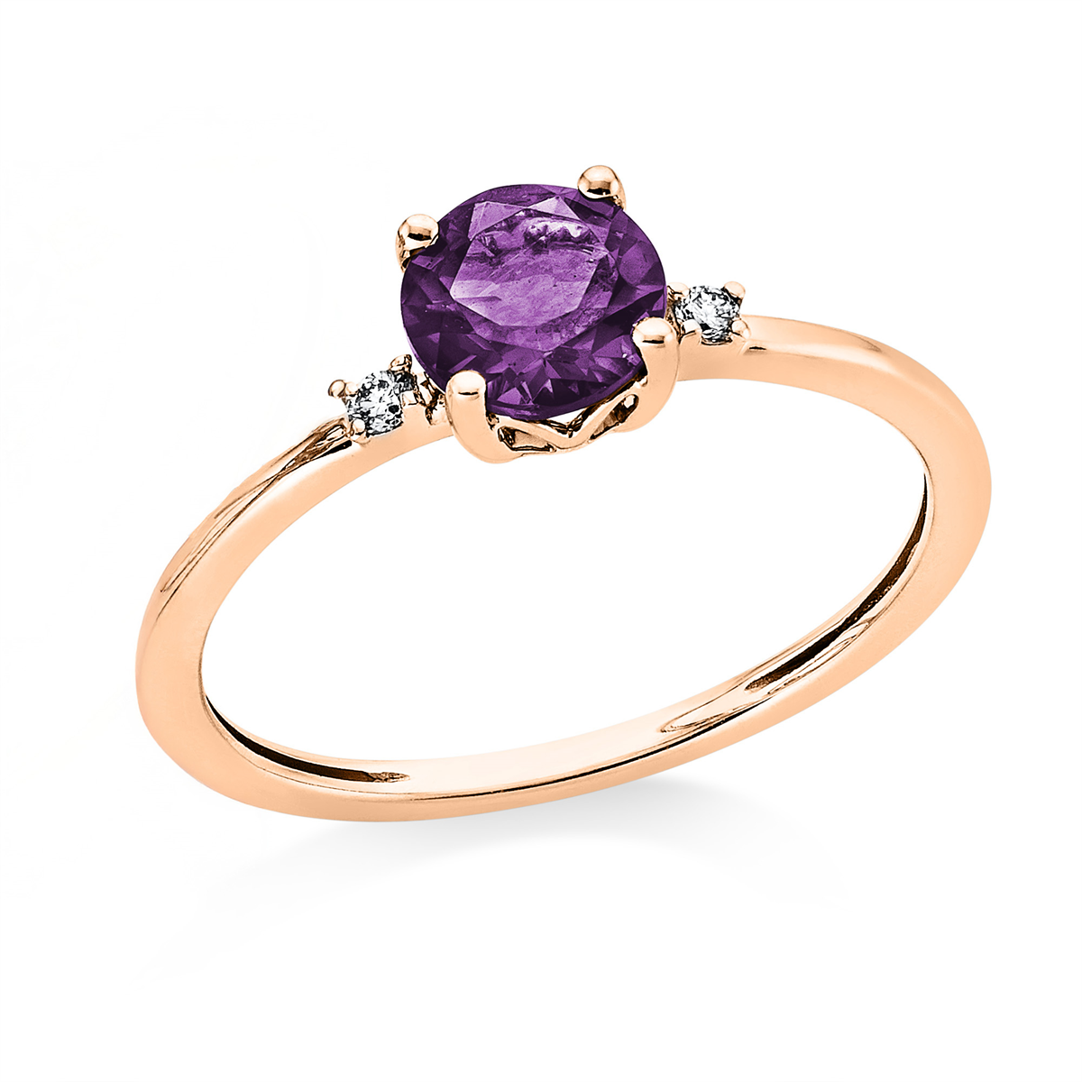 diamond full cut amethyst colored stone fashion ring in red gold