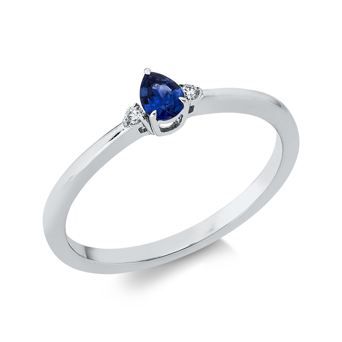 diamond full cut sapphire colored stone classic ring in white gold