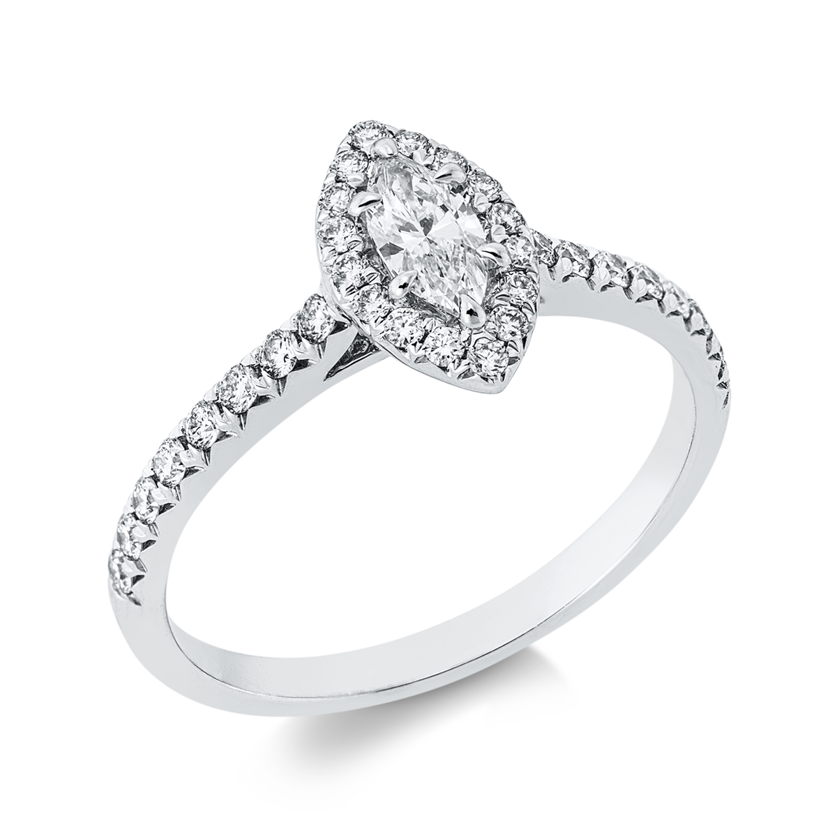 diamond full cut  solitaire with accent stones ring in white gold