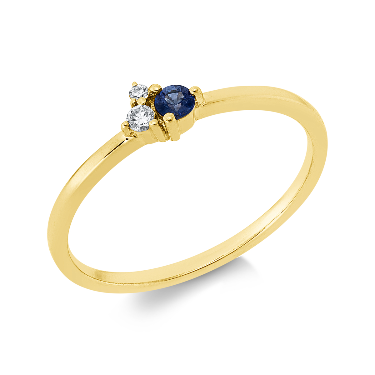 diamond full cut sapphire colored stone classic ring in yellow gold