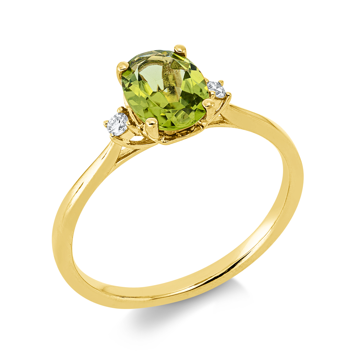 diamond full cut peridot colored stone fashion ring in yellow gold