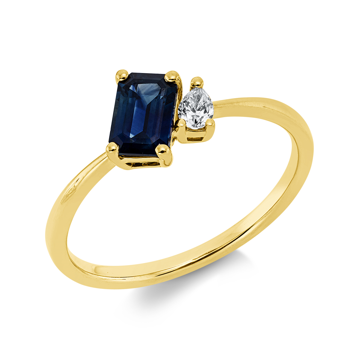pear shape sapphire colored stone classic ring in yellow gold