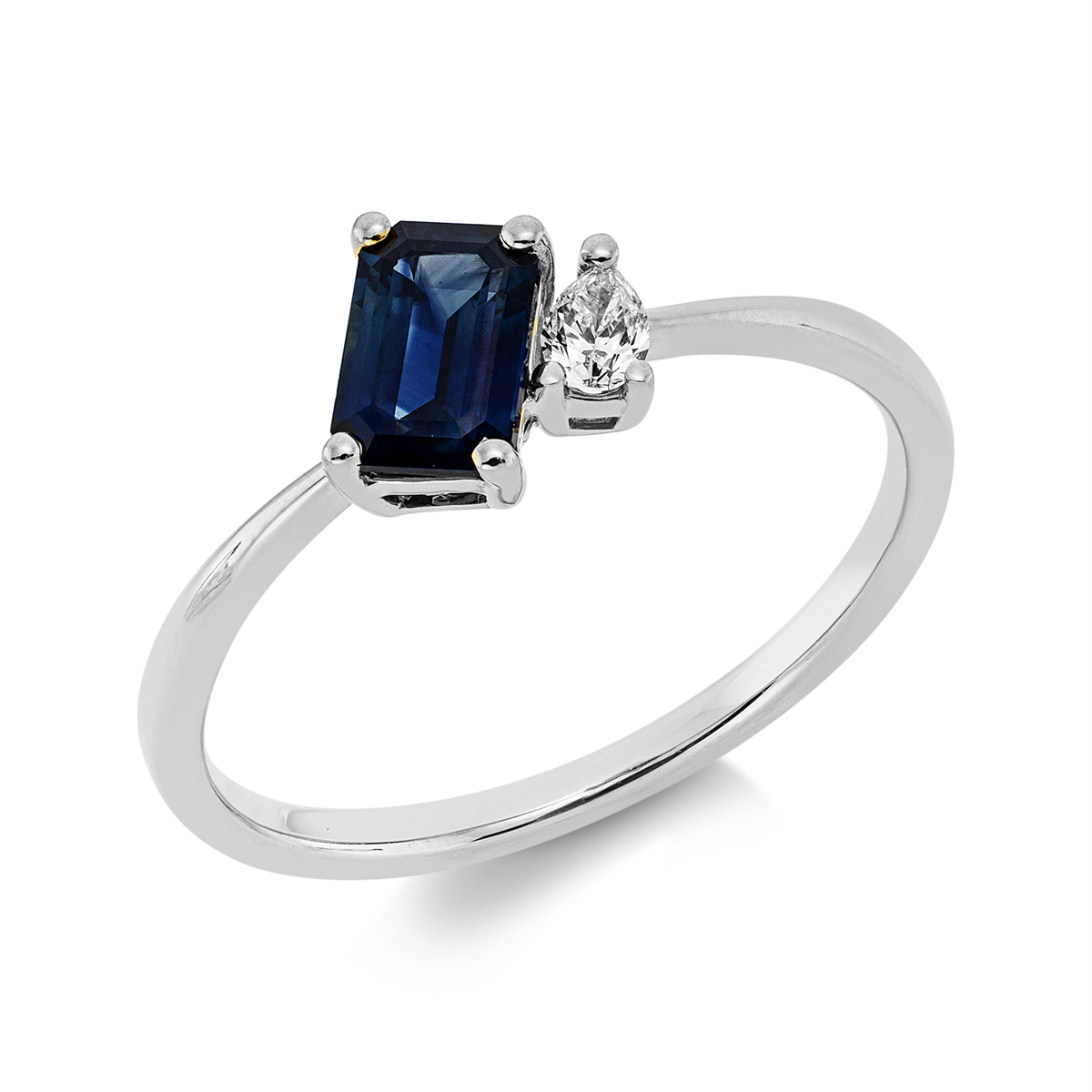 pear shape sapphire colored stone classic ring in white gold
