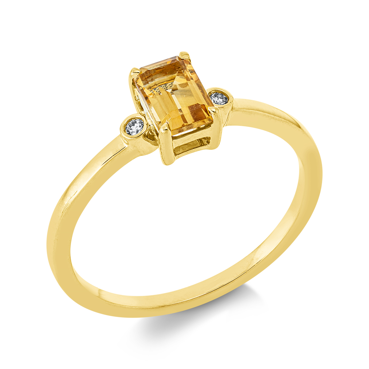 diamond full cut citrine colored stone fashion ring in yellow gold