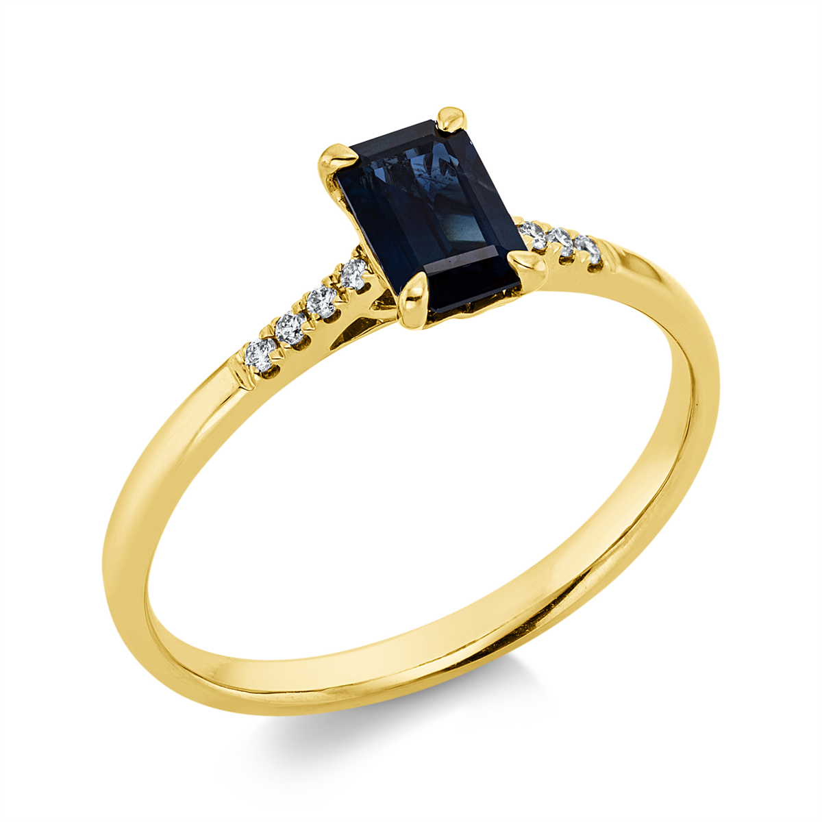 diamond full cut sapphire colored stone classic ring in yellow gold