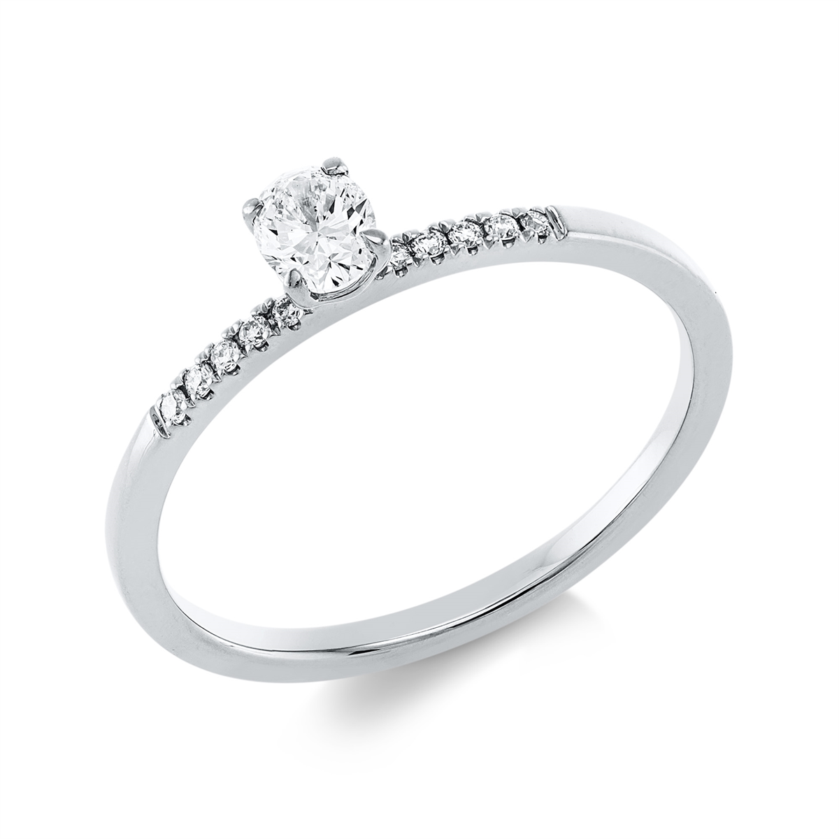 diamond full cut  solitaire with accent stones ring in white gold
