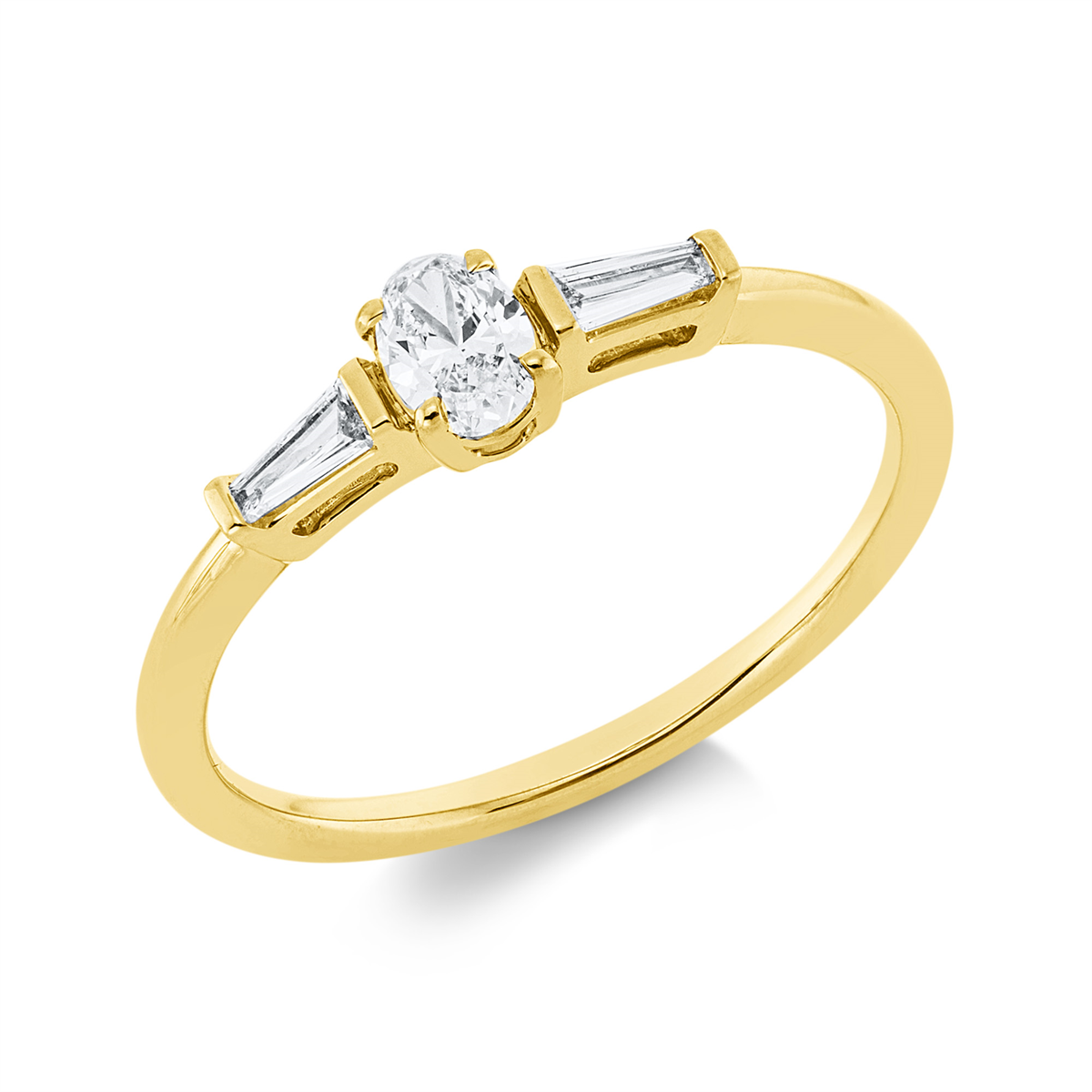 taper  solitaire with accent stones ring in yellow gold