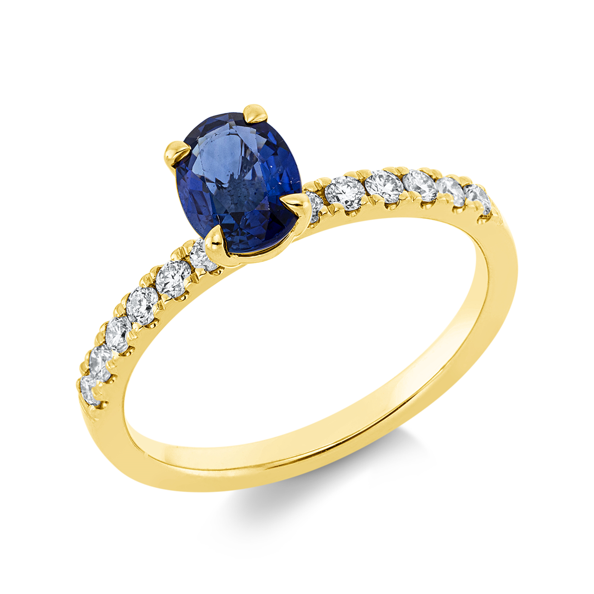 diamond full cut sapphire colored stone classic ring in yellow gold