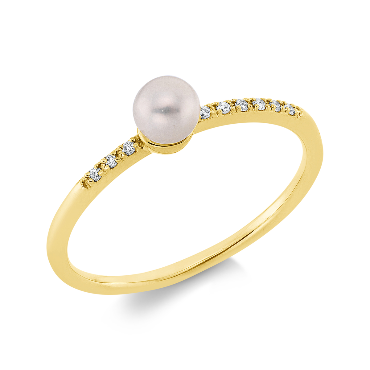 diamond full cut  pearl ring in yellow gold
