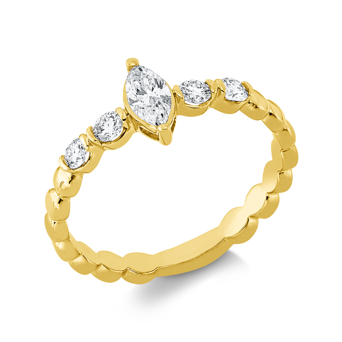 diamond full cut  solitaire with accent stones ring in yellow gold