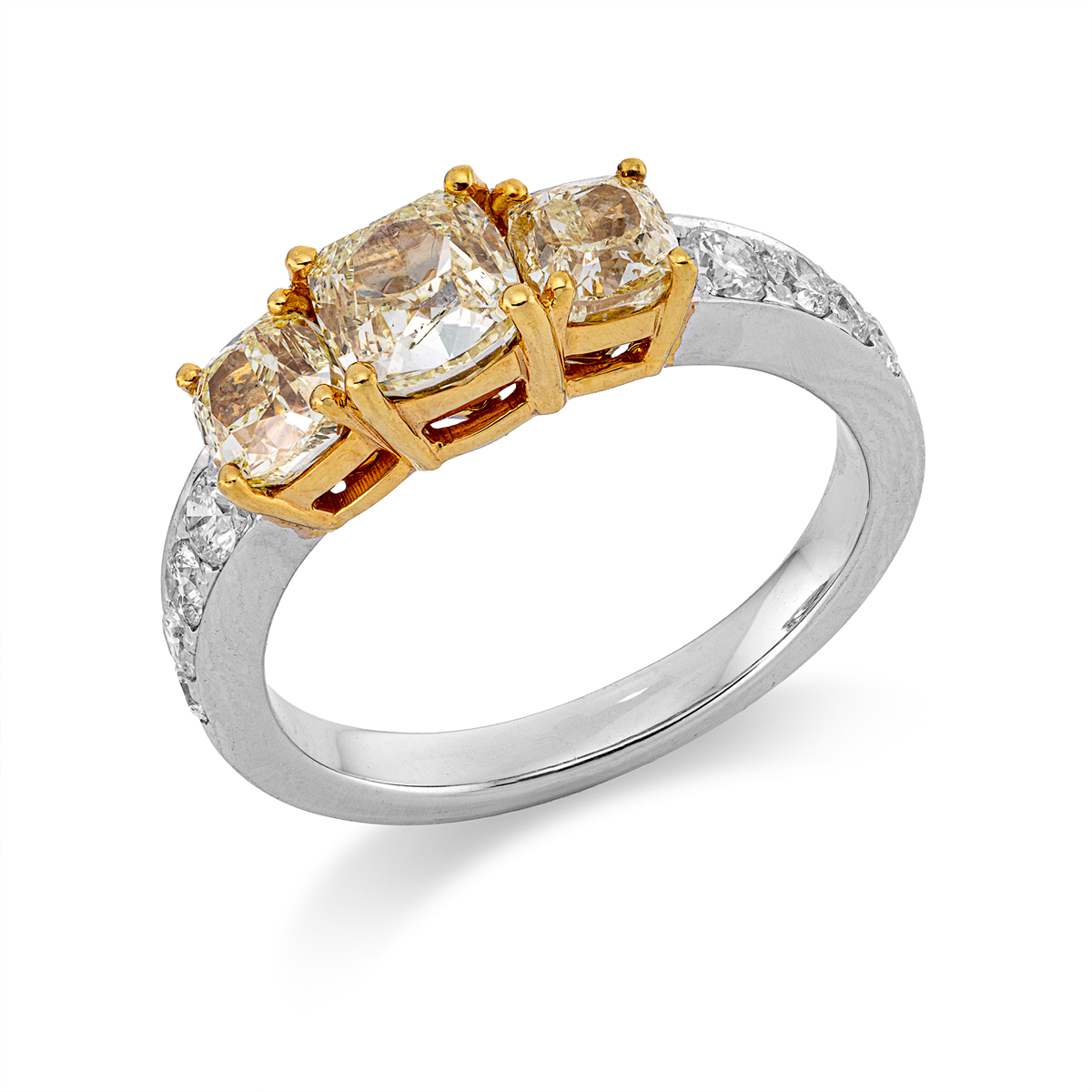 diamond full cut  fancy colored diamond ring in white gold / yellow gold