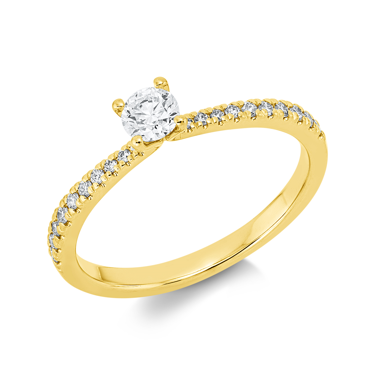 diamond full cut  solitaire with accent stones ring in yellow gold