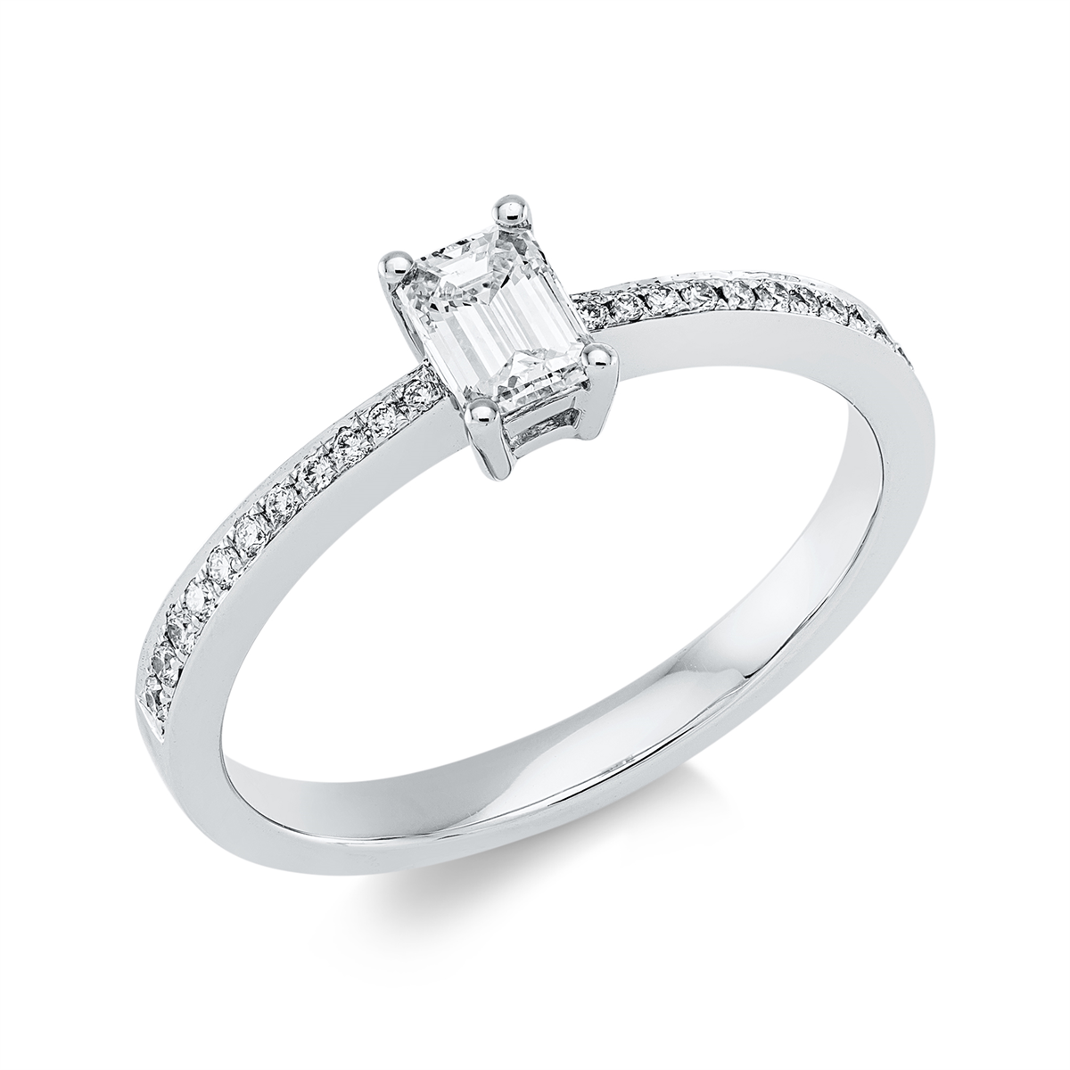 diamond full cut  baguette ring in white gold