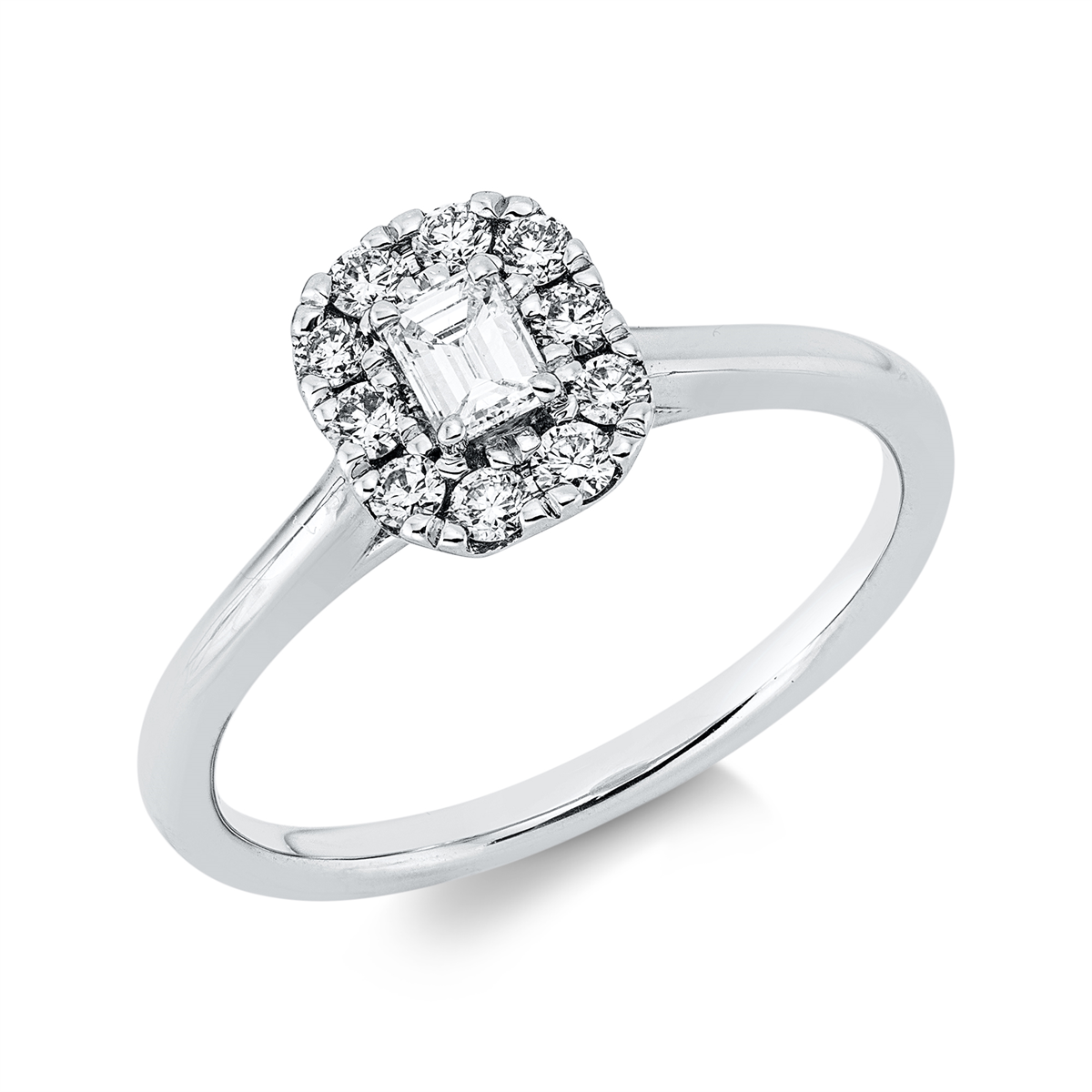 diamond full cut  solitaire with accent stones ring in white gold
