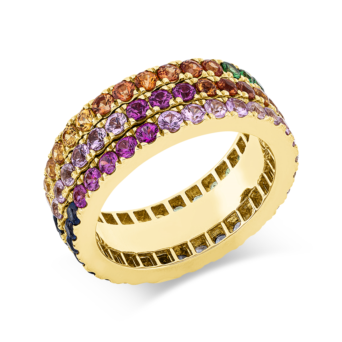 diamond full cut sapphire colored stone classic ring in yellow gold