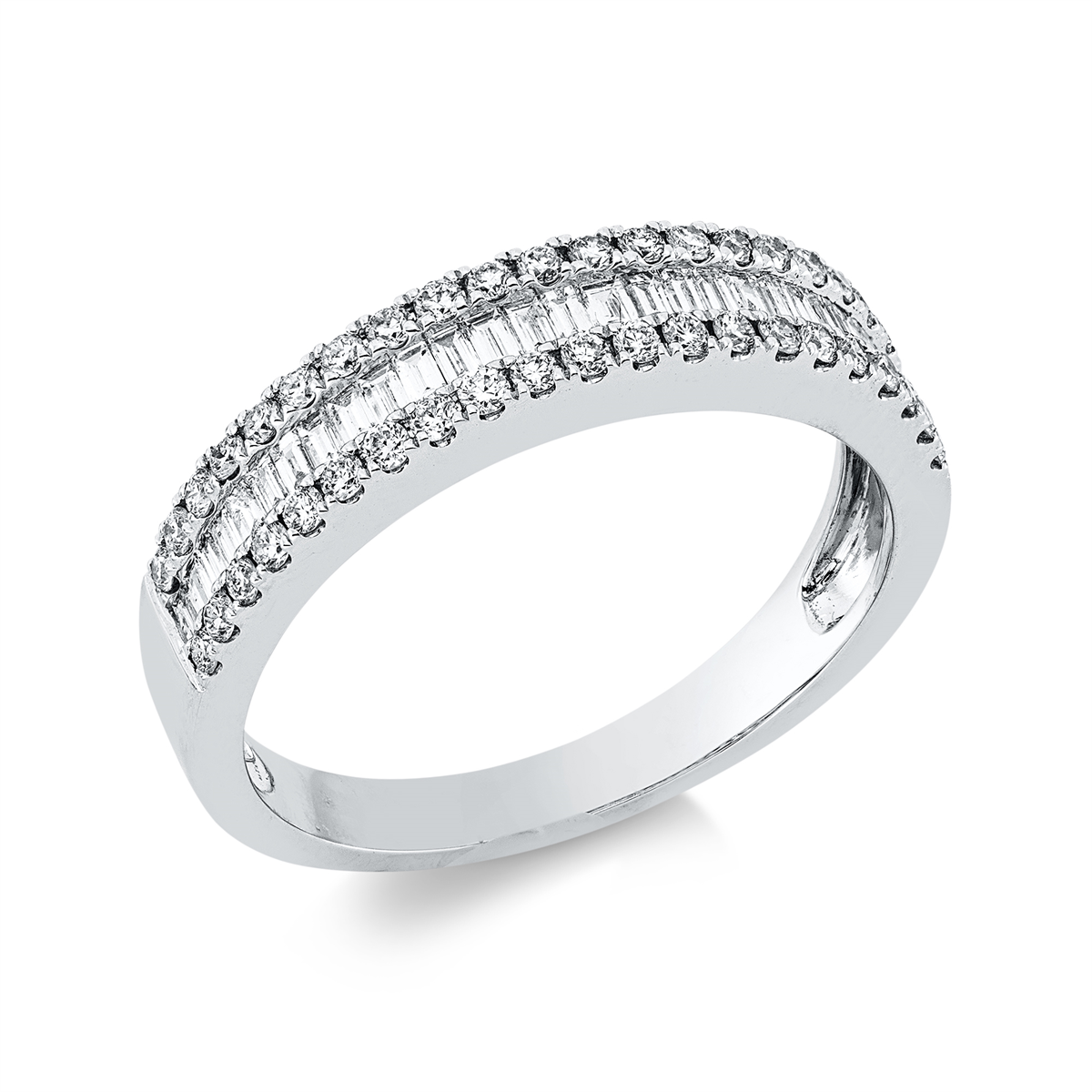 diamond full cut  baguette ring in white gold