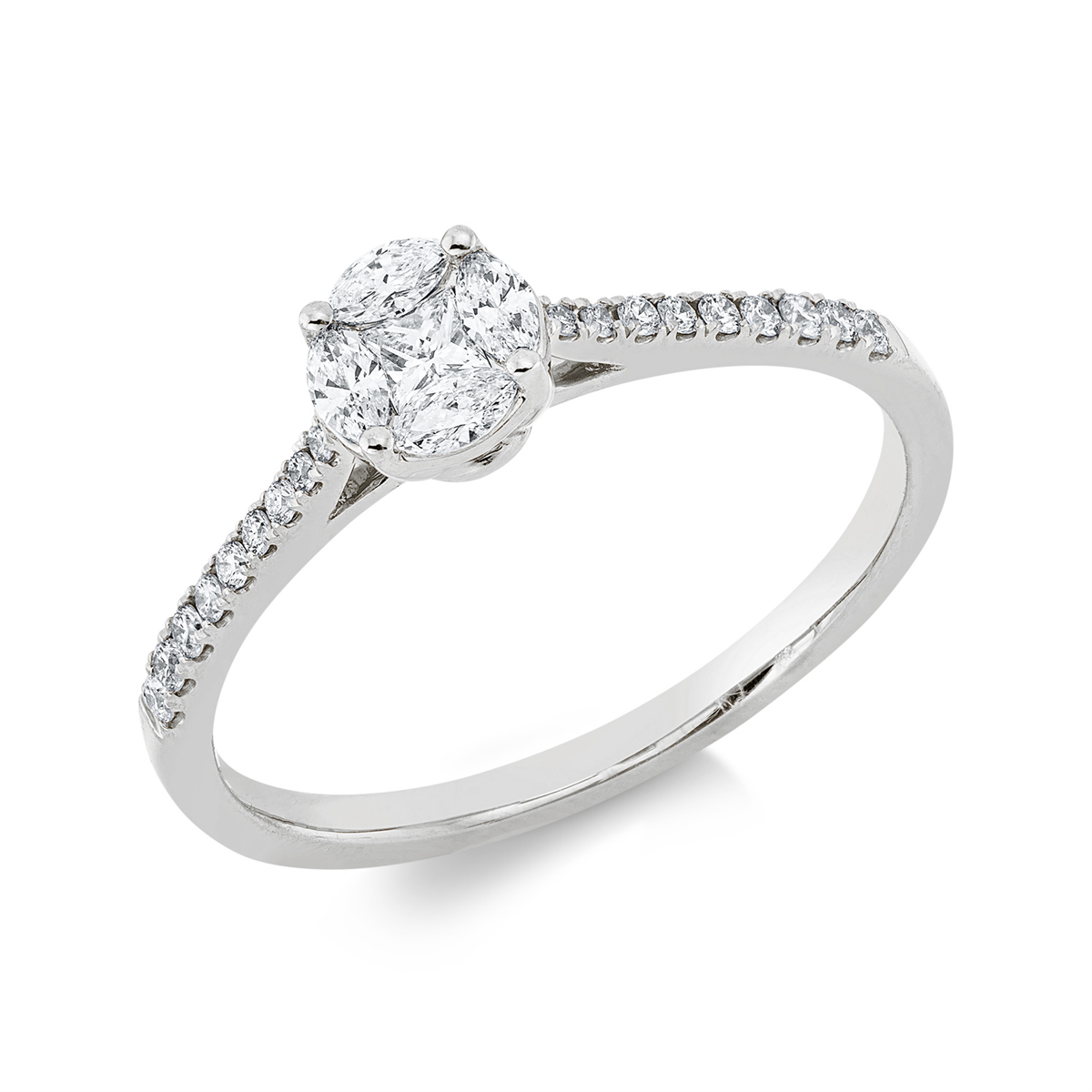 diamond full cut  baguette illusion ring in white gold