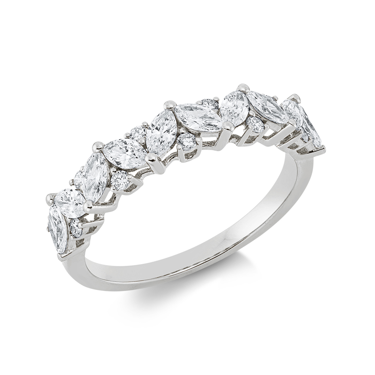 diamond full cut  eternity half ring in white gold