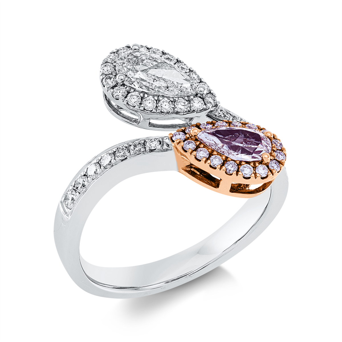 diamond full cut  fancy colored diamond ring in whitegold / rosegold