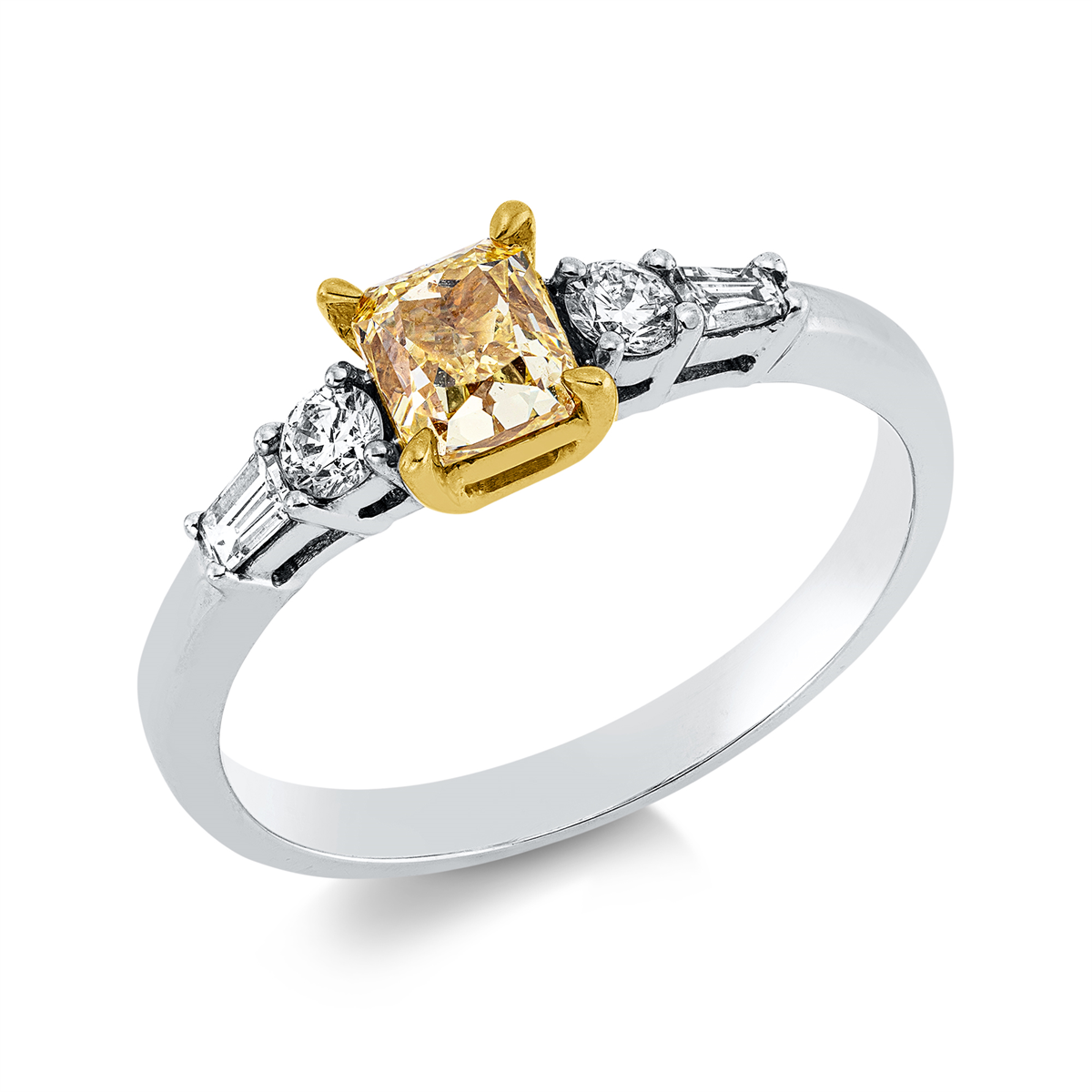 diamond full cut  fancy colored diamond ring in white gold / yellow gold