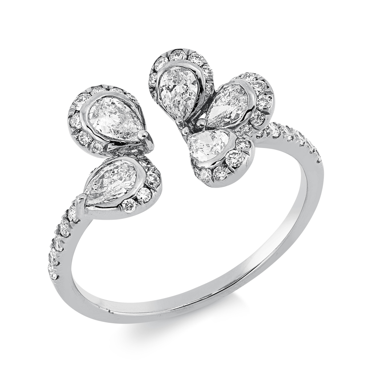 diamond full cut  modern woman ring in white gold