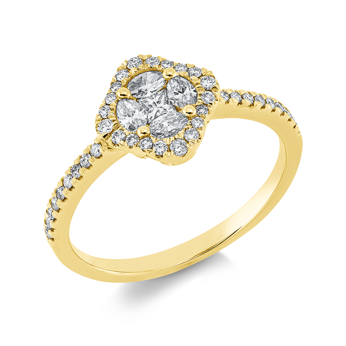 diamond full cut  illusion classic ring in yellow gold