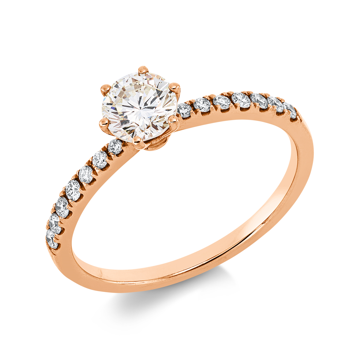 diamond full cut  solitaire with accent stones ring in red gold