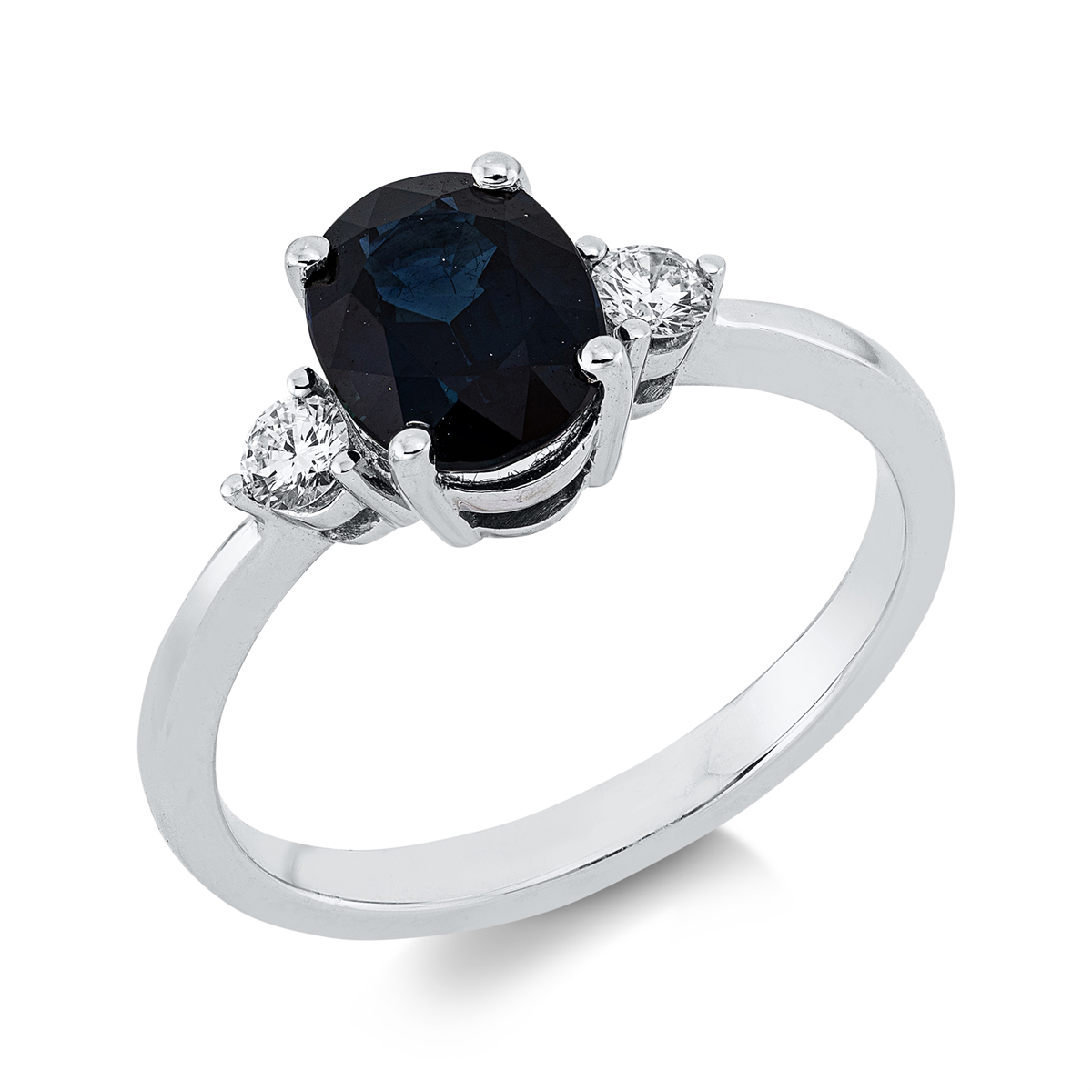 diamond full cut sapphire colored stone classic ring in white gold