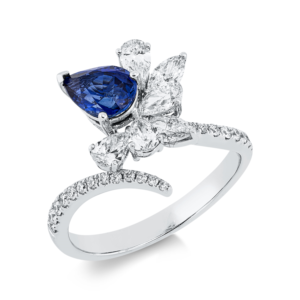 diamond full cut sapphire colored stone classic ring in white gold