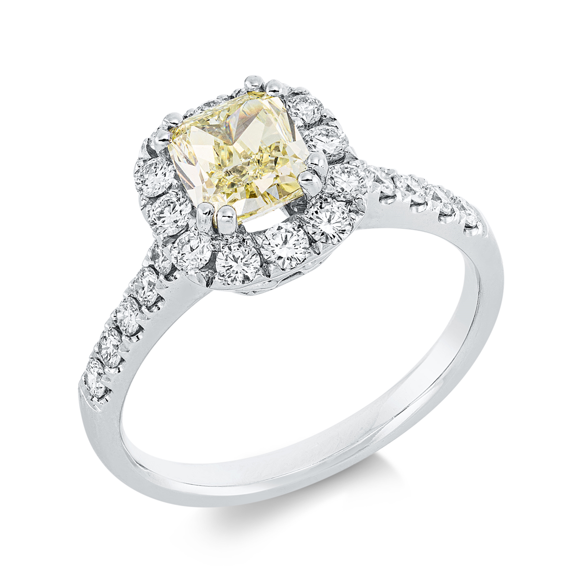 diamond full cut  fancy colored diamond ring in white gold